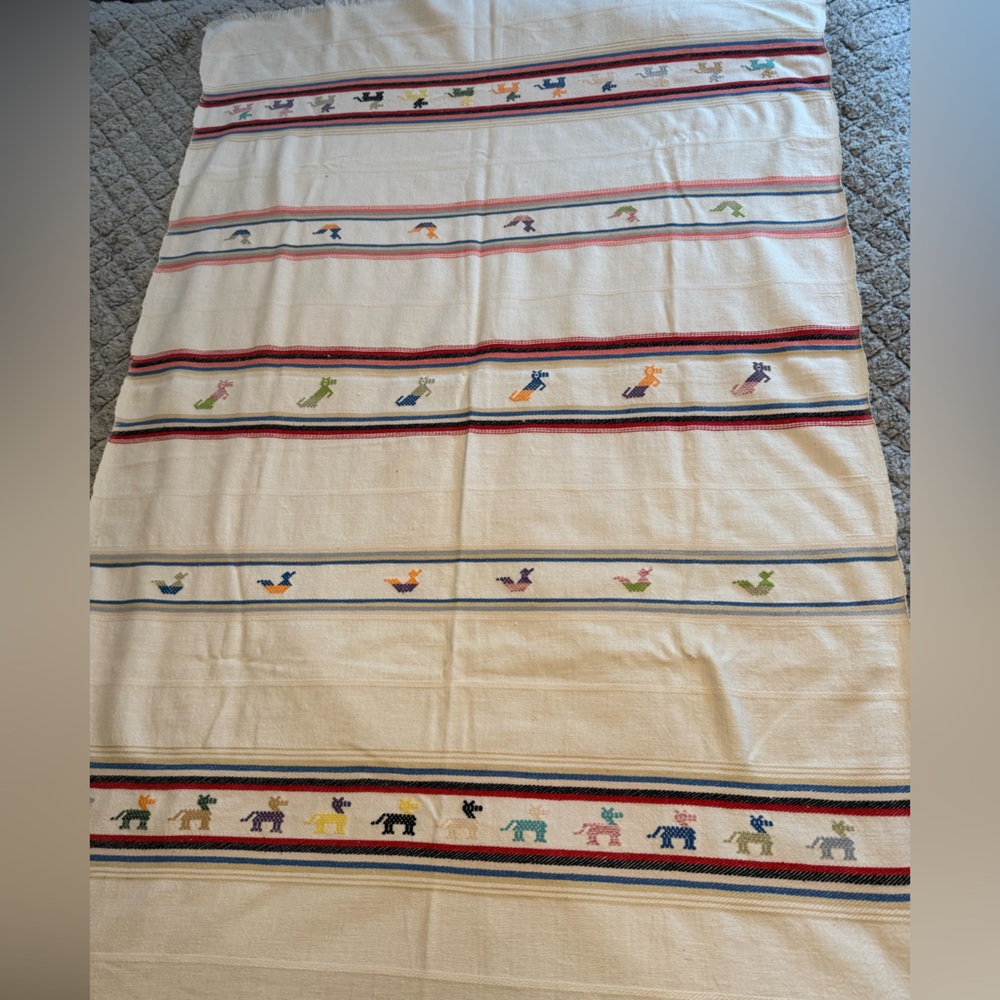 Native American Symbols Woven Southwest Serape Fringe Tablecloth 34" X 52”